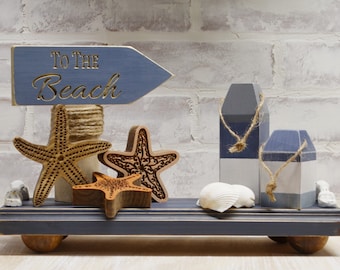 Beach Tray Decor *Summer Tiered Tray Decor * Costal Decor *Star Fish *To The Beach Sign *Beach Tray *Buoy Blue and White *Nautical Theme