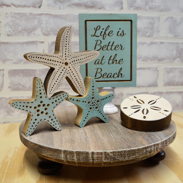 Beach Tray Decor *Summer Decor * Starfish * Beach Block Sign *Sand Dollar *Beach Theme Tray