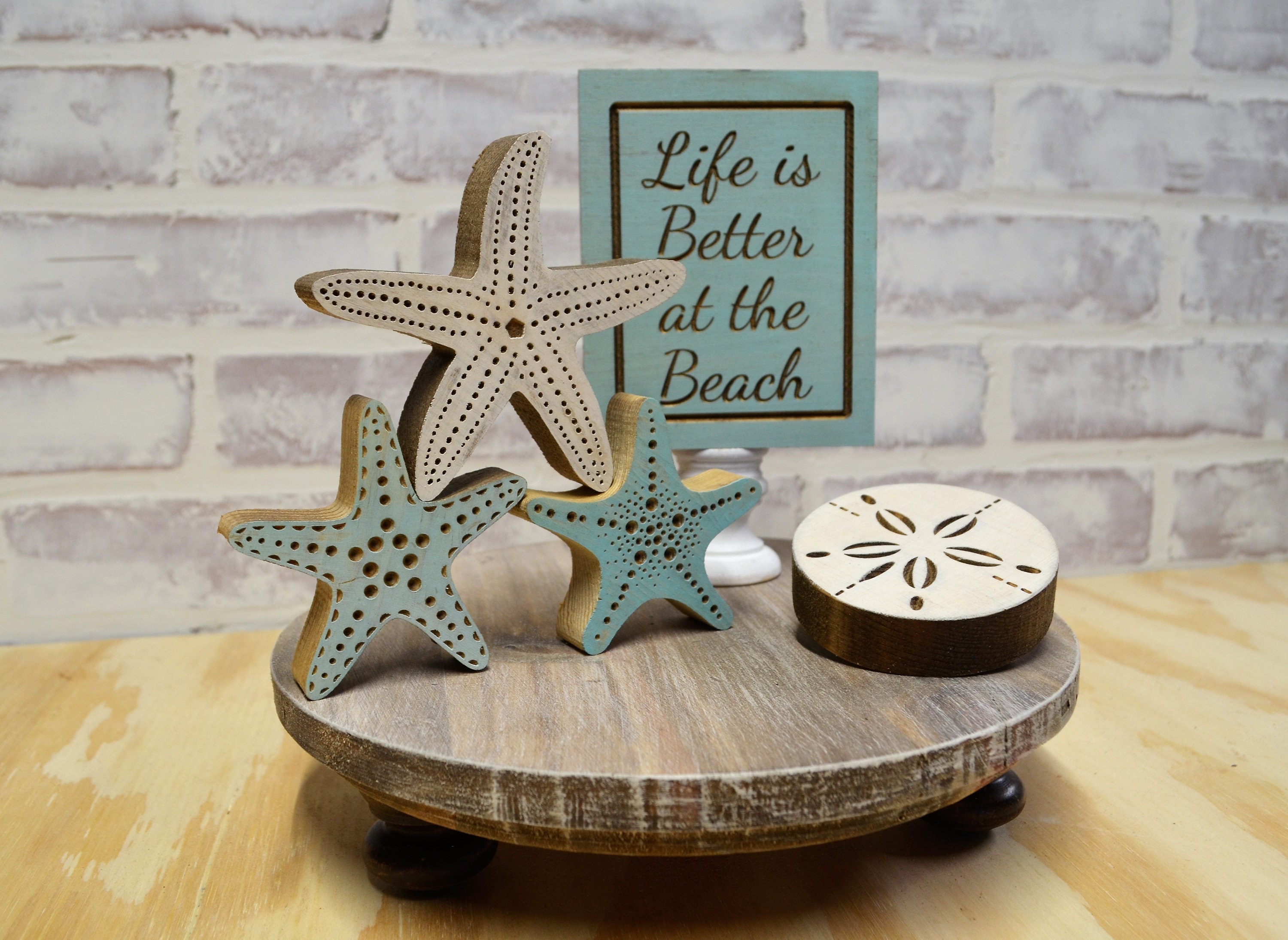 Beach Tray Decor *Summer Decor * Starfish * Beach Block Sign *Sand Dollar *Beach Theme Tray