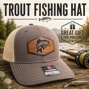 Rainbow Trout Leatherette Patch Hat, Richardson 112 Fishing Hat, Fishing Gift for Dad, Leatherette Patch Cap, OSFM