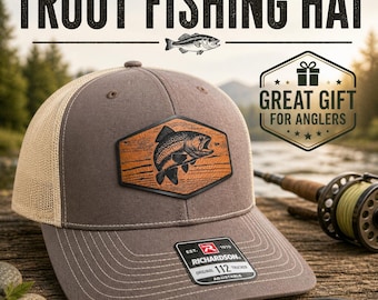 Rainbow Trout Leatherette Patch Hat, Richardson 112 Fishing Hat, Fishing Gift for Dad, Leatherette Patch Cap, OSFM