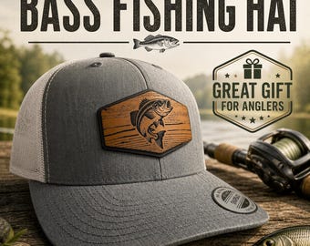 Bass Fishing Hat – Yupoong 6606 Leather Patch Hat, Fisherman Gift, Custom Fishing Hat, Bass Angler Hat, Outdoor Trucker Cap