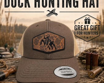 Hunting Dog Trucker Hat | Engraved Leather Patch, Yupoong 6606