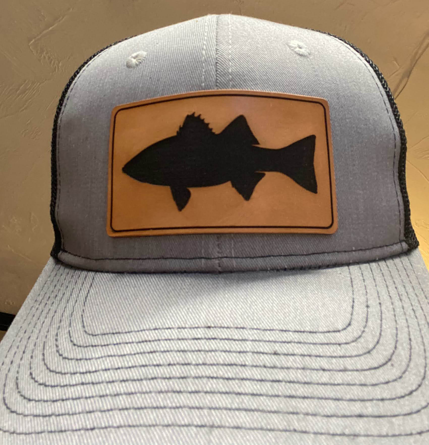 Tarpon, Tuna, Trout, Swordfish, Salmon Striped Bass, Trucker Leather Patch Hat, Laser Engraved, Fishing, Adjustable Size OSFM