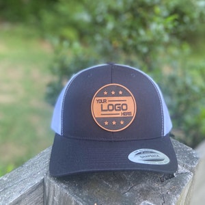 Custom Yupoong Classics - 6606 Leather Patch Hat, Laser Engraved for Company brand, Personalized Logo or Text, Adjustable Size OSFM.