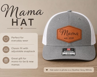 Personalized Real Leather Patch Trucker Hat: Custom Name/Year Gift for Mom