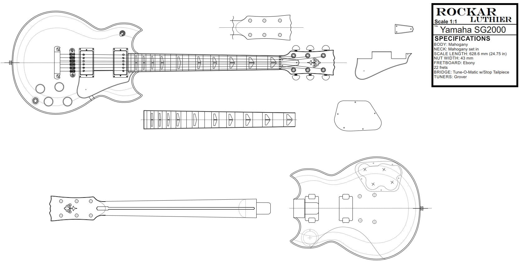 Plans/blueprints for Luthier, Style Yamaha SG2000 Guitar - Etsy
