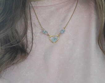 REAL Forget-Me-Not Heart Necklace: Floral Pendant, 20in Chain
