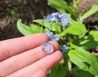 REAL Forget-Me-Not Necklace: Floral Pendant, 20-18in adj Chain