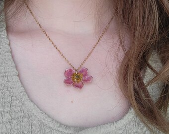 REAL Japanese Anenome Flower Necklace: Floral Pendant