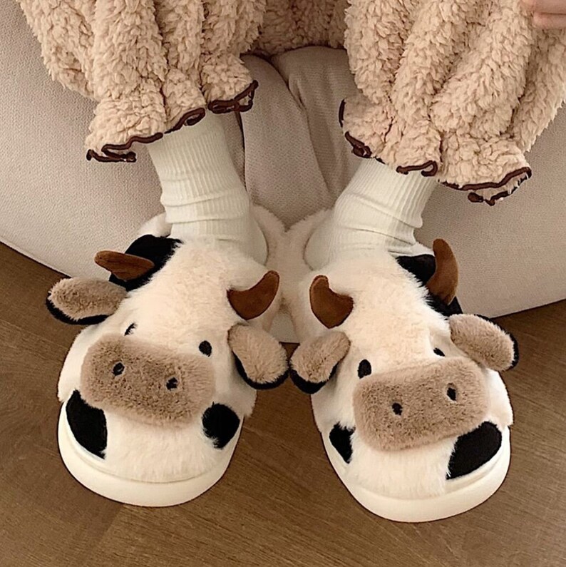 Fluffy Cow Slippers Etsy UK