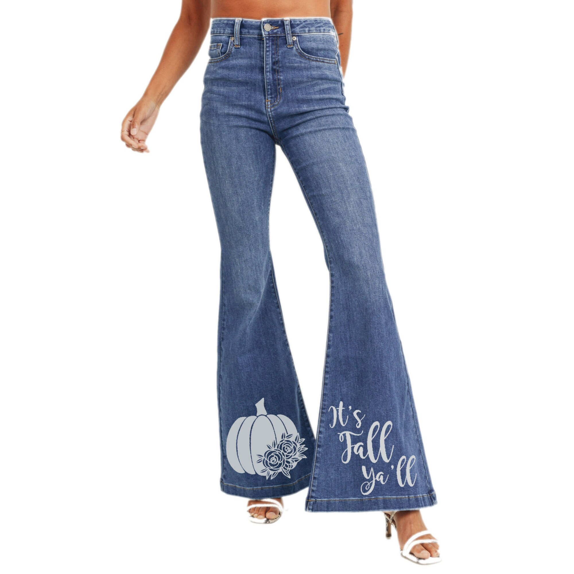 It's Fall Ya'll Pumpkin Women's High Waist Bell Bottom Medium
