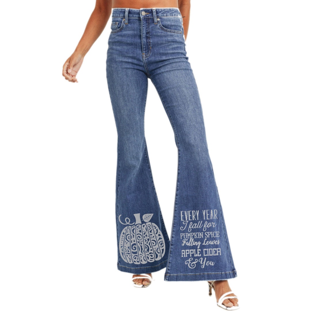 Mandala Pumpkin Women's High Waist Bell Bottom Medium Denim Jeans
