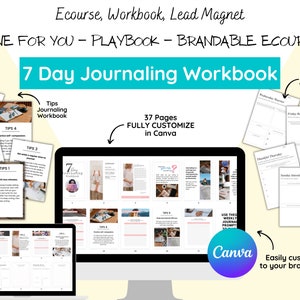 7 Days Journaling Workbook Brandable eCourse | DoneForYou Editable Canva | Life coaching tools | Lead magnet | Coach Workbook Template