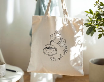 Canvas Tote Bag, Coffee Lovers Gift, Reusable Shopping Bag