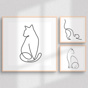 Cat Poster, Set of 3 Cat line art, abstract print, Printable Wall Art, Digital Print of cat one line, Interior Design, Minimalist Poster