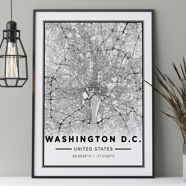 Washington Street City Map, Washington Wall Art, Washington Poster, Washington Print, Map Of Washington, Printable city wall art