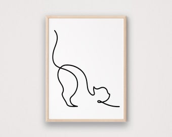 Printable cat, Line art cat, abstract animal, Printable Wall Art, Digital Print, Interior Design, Minimalist Poster, Instant Download,