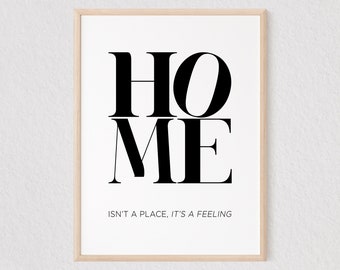 Home is a feeling quote for home staging, living room quote print wall art