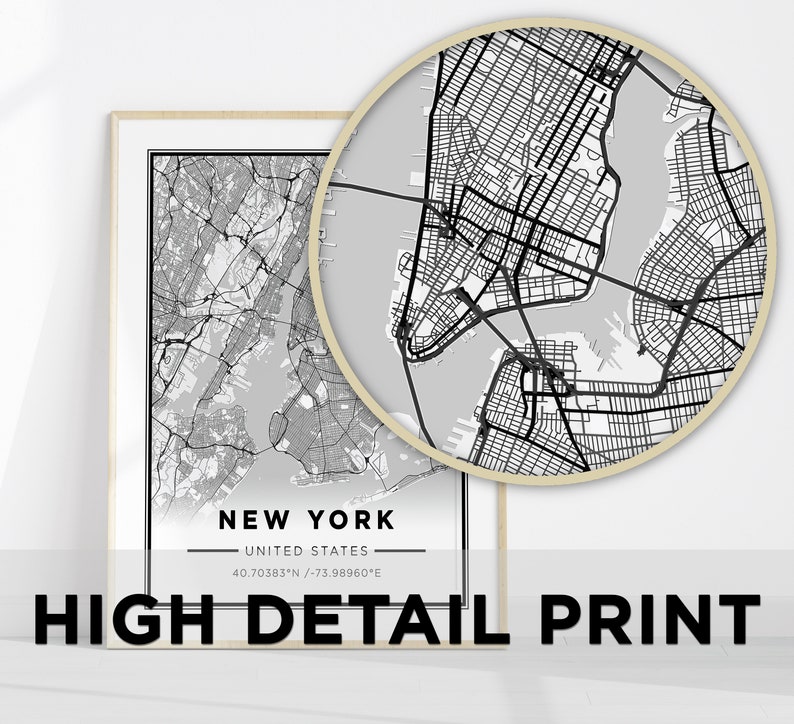 New York Street City Map, New York Wall Art, New York Poster, New York ...