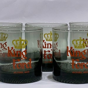 Vintage King Ford, Milford, Massachusetts Glass Tumblers Set of 5.