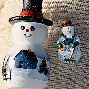 Vintage Snowman Brooch & Pin. Set of 2