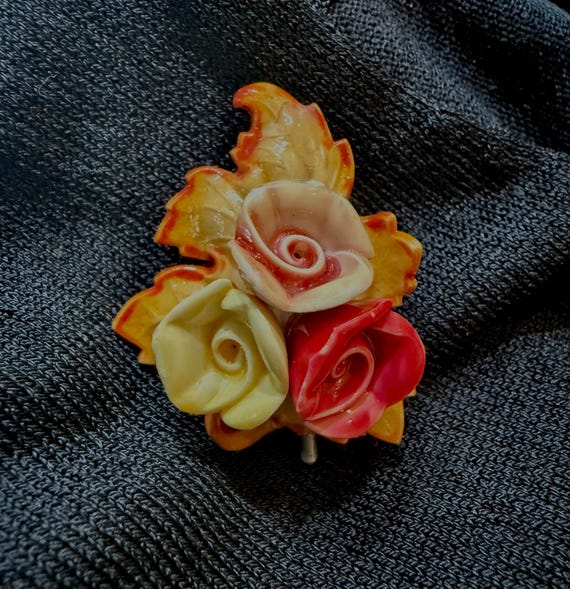 Vintage Floral Celluloid Brooch