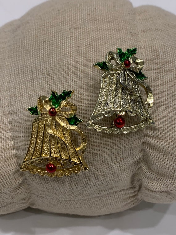 Vintage Signed Gerry’s Christmas Bell Brooches. S… - image 2