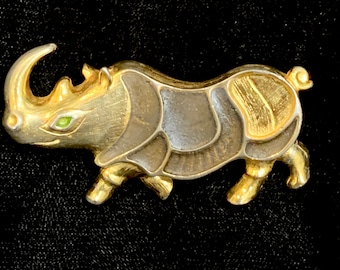 Vintage Lupe Gold Tone Rhinoceros Brooch