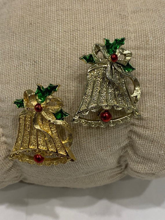 Vintage Signed Gerry’s Christmas Bell Brooches. S… - image 3