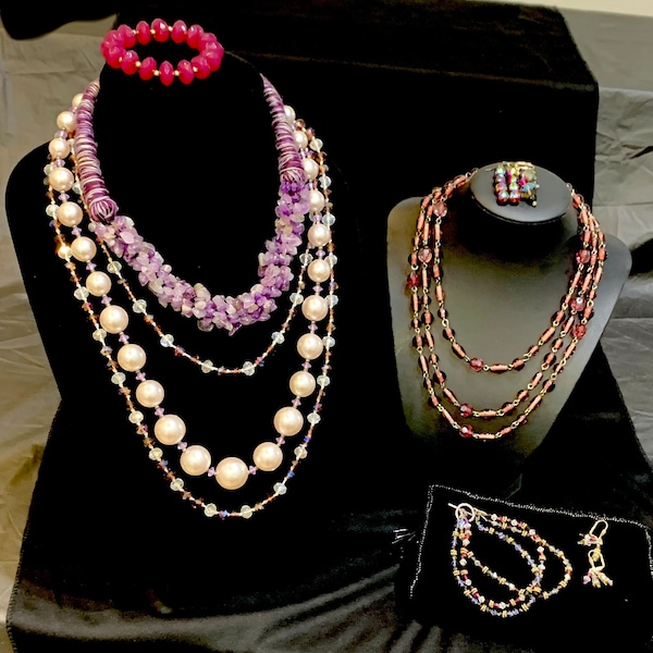 Vintage Purple Bead Jewelry Lot. FREE SHIPPING.