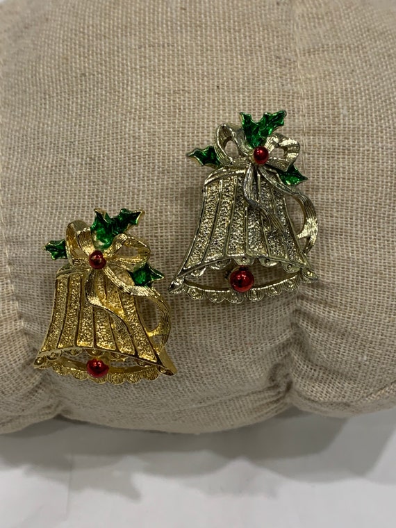 Vintage Signed Gerry’s Christmas Bell Brooches. S… - image 1