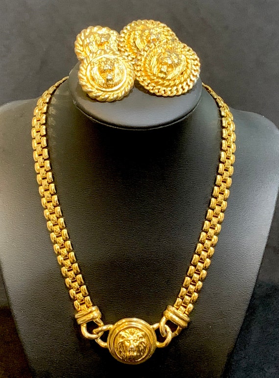Vintage Anne Klein Gold Tone Lion Necklace & Earri