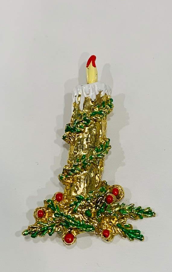 Vintage Garland Wrapped Christmas Candle Brooch