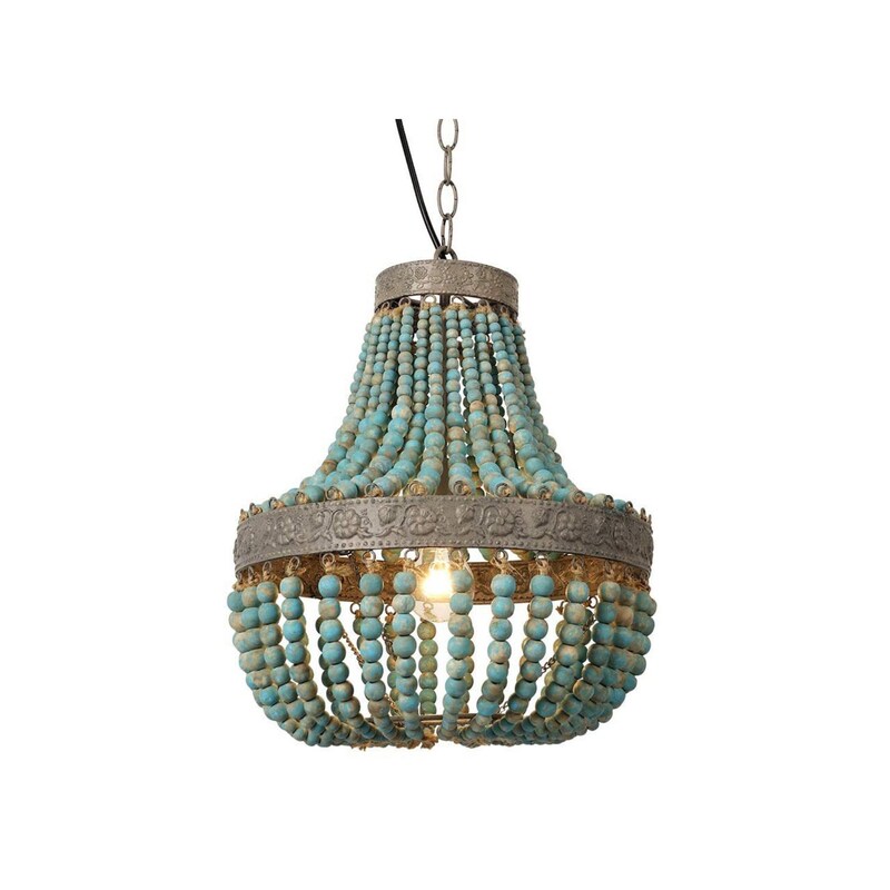Wood Beaded Chandelier, Beaded Light 