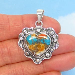 Spiny Oyster Kingman Turquoise Heart Pendant Sterling Silver 272503 tq
