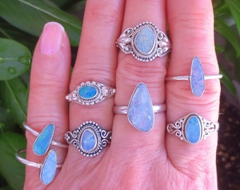 Natural Australian Opal Ring Sterling Silver Doublet Opal