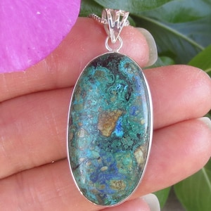 Azurite in Malachite Pendant or Necklace 925 Sterling Silver 241101 Morenci Mine AZ