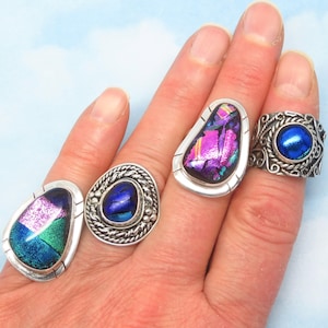 Size 7 Dichroic Glass Ring 925 Solid Sterling Silver 151312