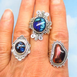 Size 9 Dichroic Glass Ring 925 Solid Sterling Silver 151312v15