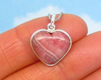 Teeny Tiny Rhodochrosite Heart Necklace 925 Sterling Silver 260601 Rhodochrosite Necklace