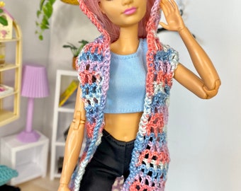 Crochet Clothing for Fashion dolls MADE TO ORDER, Hooded mesh cover up for Barbie and other 11 and 12 inch dolls