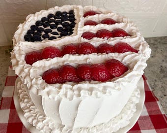 Fake Patriotic Cake: 8” Faux Food Prop, Kitchen Decor