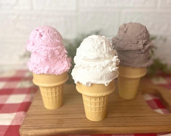 Realistic Fake Ice Cream Cone Prop: Strawberry, Chocolate, Vanilla Dessert Decor