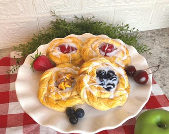 Realistic Fruit Danish Prop: Strawberry, Blueberry, Cherry Bakery Display (4" Danish)
