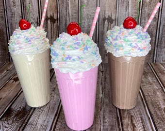 Faux Milkshake: Strawberry, Chocolate, Vanilla - Photo Prop Kitchen Decor