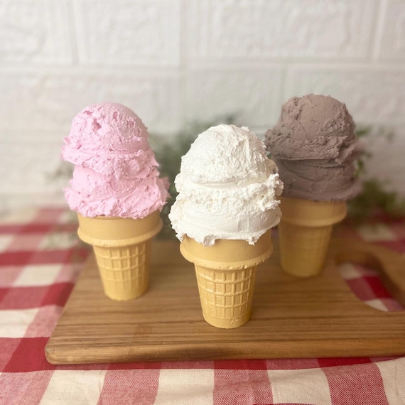 Realistic Fake Ice Cream Cone Prop: Strawberry, Chocolate, Vanilla Dessert Decor