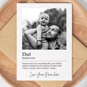 Bearbeitbares Vatertagsgeschenk - Fotokarte - Papa Definition - Canva Vorlage - Foto & Name hinzufügen - Druckbar - Personalisiertes Vatertagsgeschenk