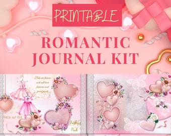 Printable Pink Valentine/Romantic Journal Kit with free Ephemera, Digital Download Journal