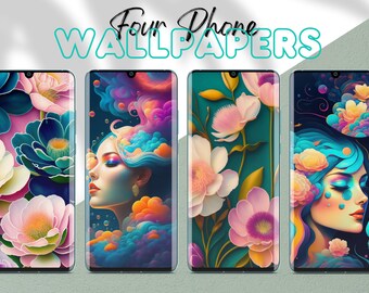 Set of 4 Phone Wallpapers | Dream Sky Flora Designs | iPhone Wallpaper | Smartphone Background #1098
